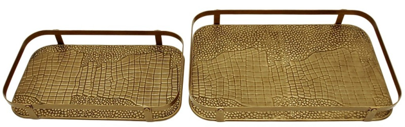 Jogo 2 bandejas em metal com base textura croco