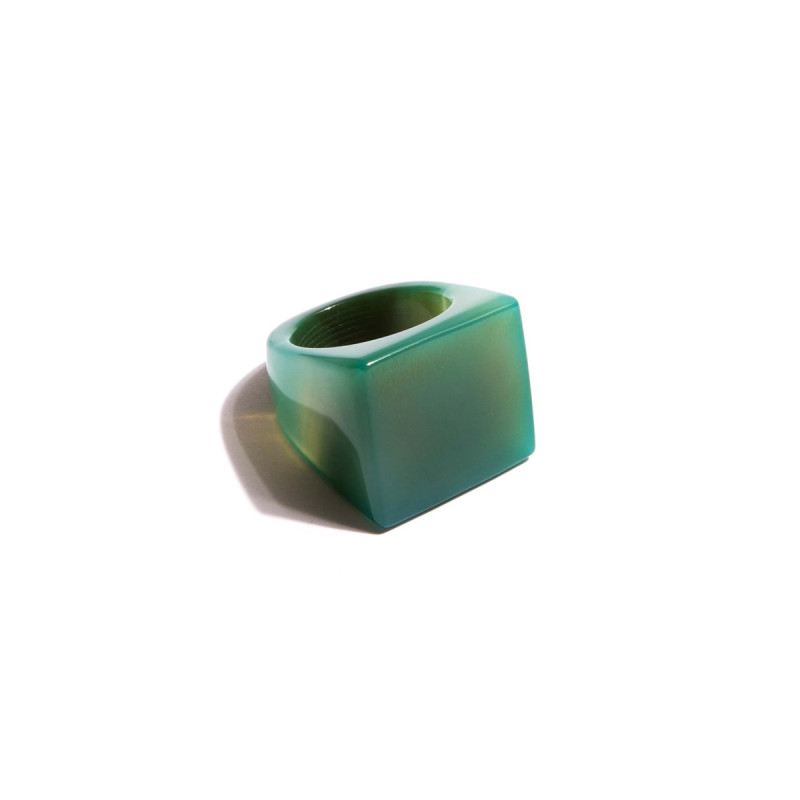 Anel quadrado Glaucia pedra natural Ágata verde 22