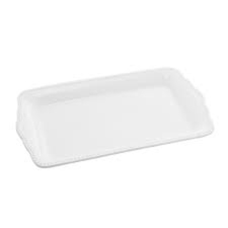 BANDEJA DECORATIVA DE CERÂMICA RETANGULAR DOTS BRANCA 28X16X3CM - LYOR