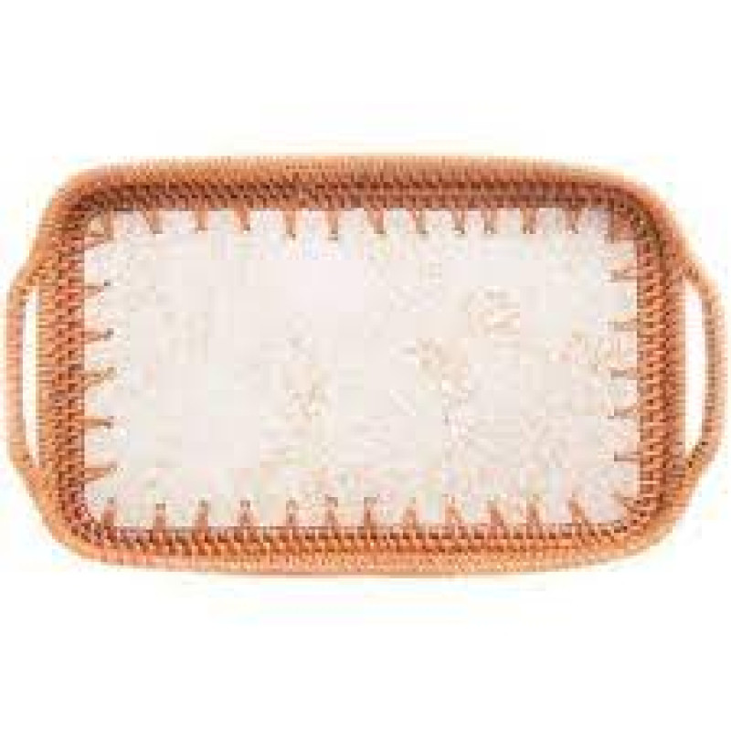 BANDEJA DECORATIVA RATTAN E CONCHA 32X20X5,5 WOLFF