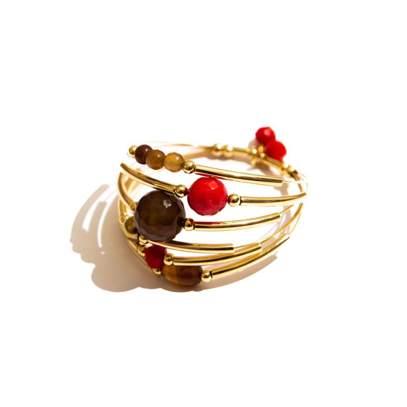 Bracelete Galáxia pedra Ágata marrom Jade rubi Hematita cristais