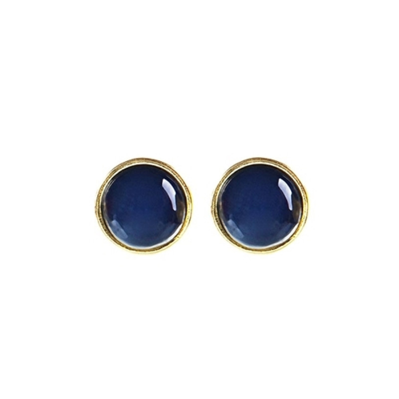 Brinco Marilia ponto redondo Ágata e metais banhados em ouro AZUL