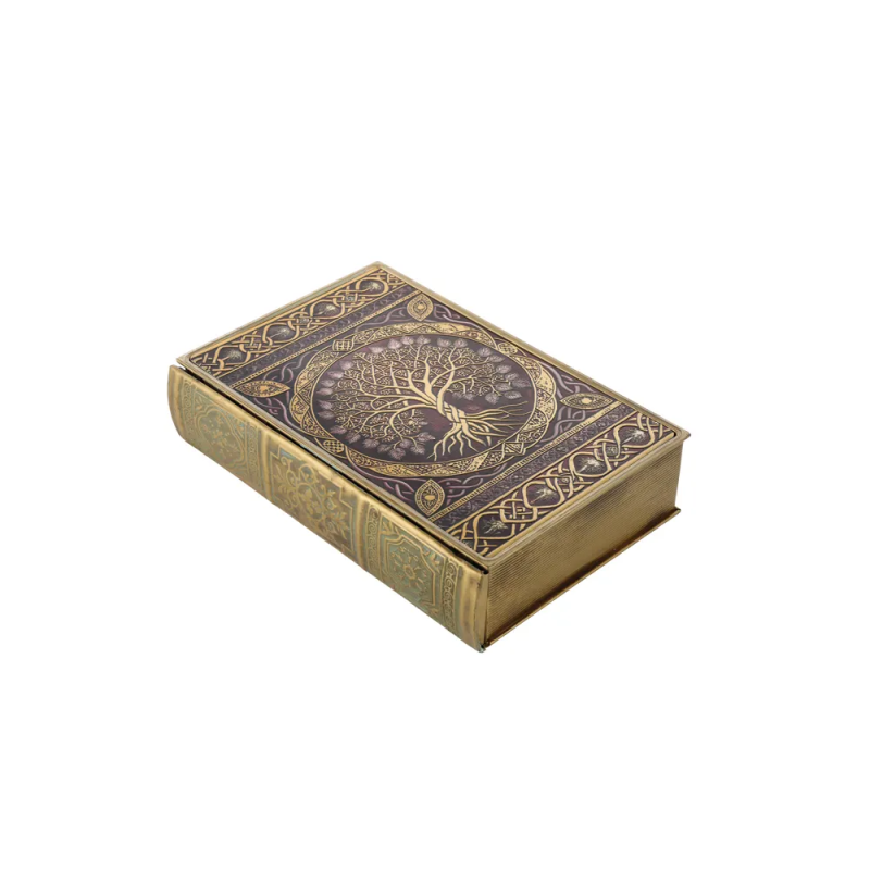 CAIXA LIVRO ARVORE DA VIDA  VINHO COM DOURADA 20X30X7 CM HUBME