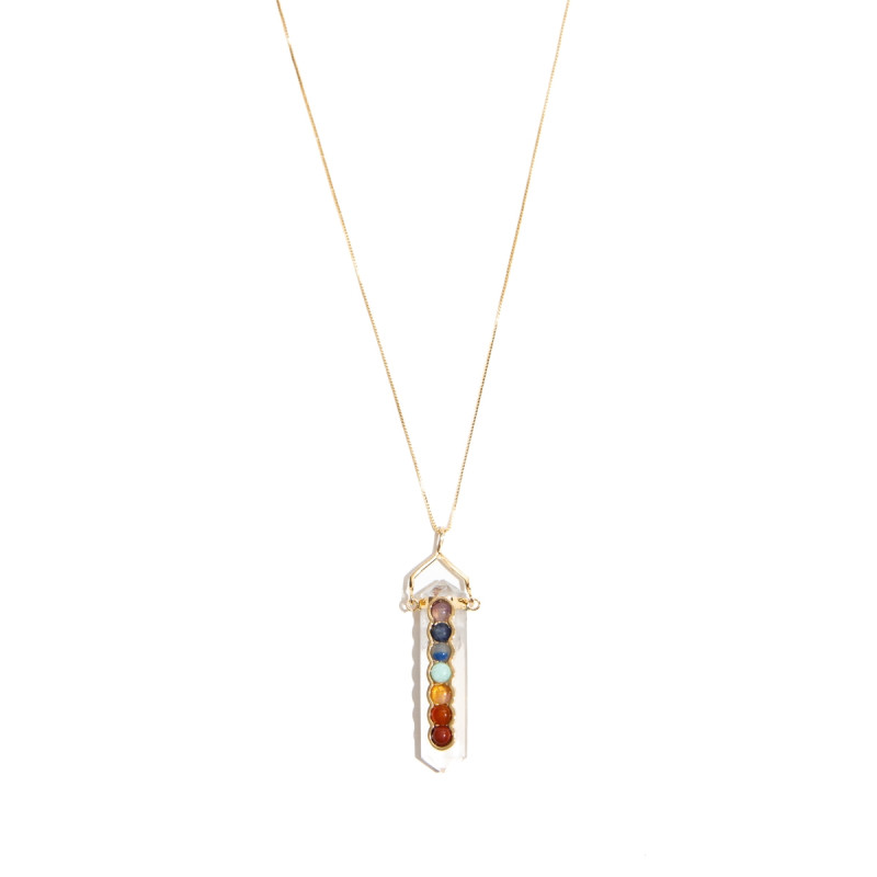 Colar Eu Sou Brilhante pedra Cristal e metais banhados em ouro
