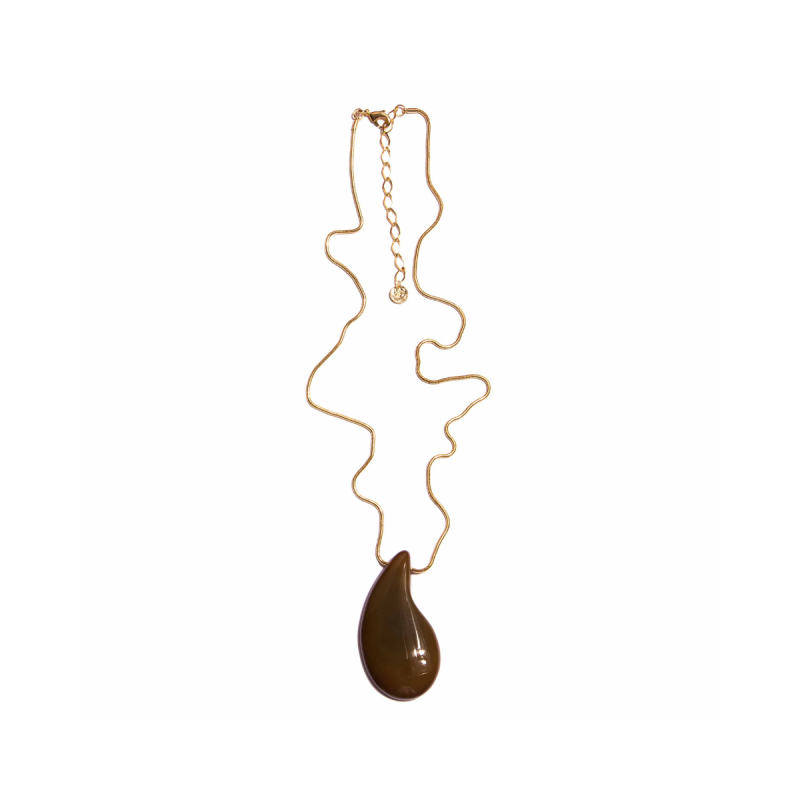 Colar Tais longo gota torta pedra Ágata e metais banhados em ouro CARAMELO