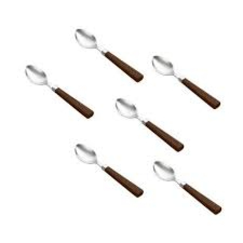Conjunto com 06 colheres para cha de aço inox com cabo de plastico rattan - LYOR