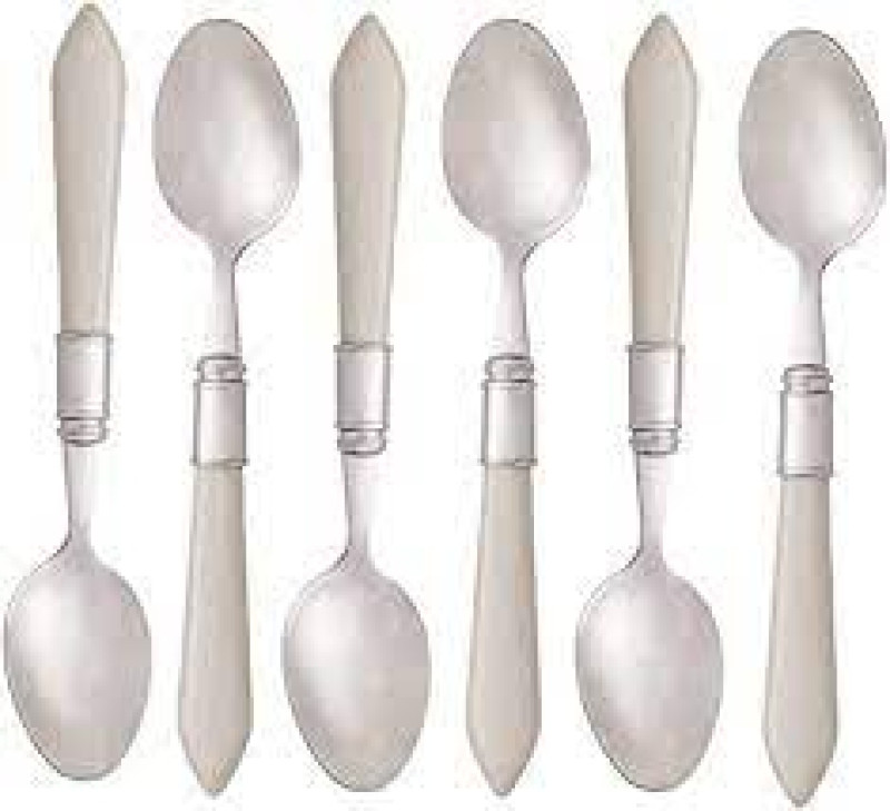 CONJUNTO 6 COLHERES PARA CHA DE AÇO INOX COM CABO PLÁSTICO MOTHER PEARL CINZA 16,5 CM - LYOR