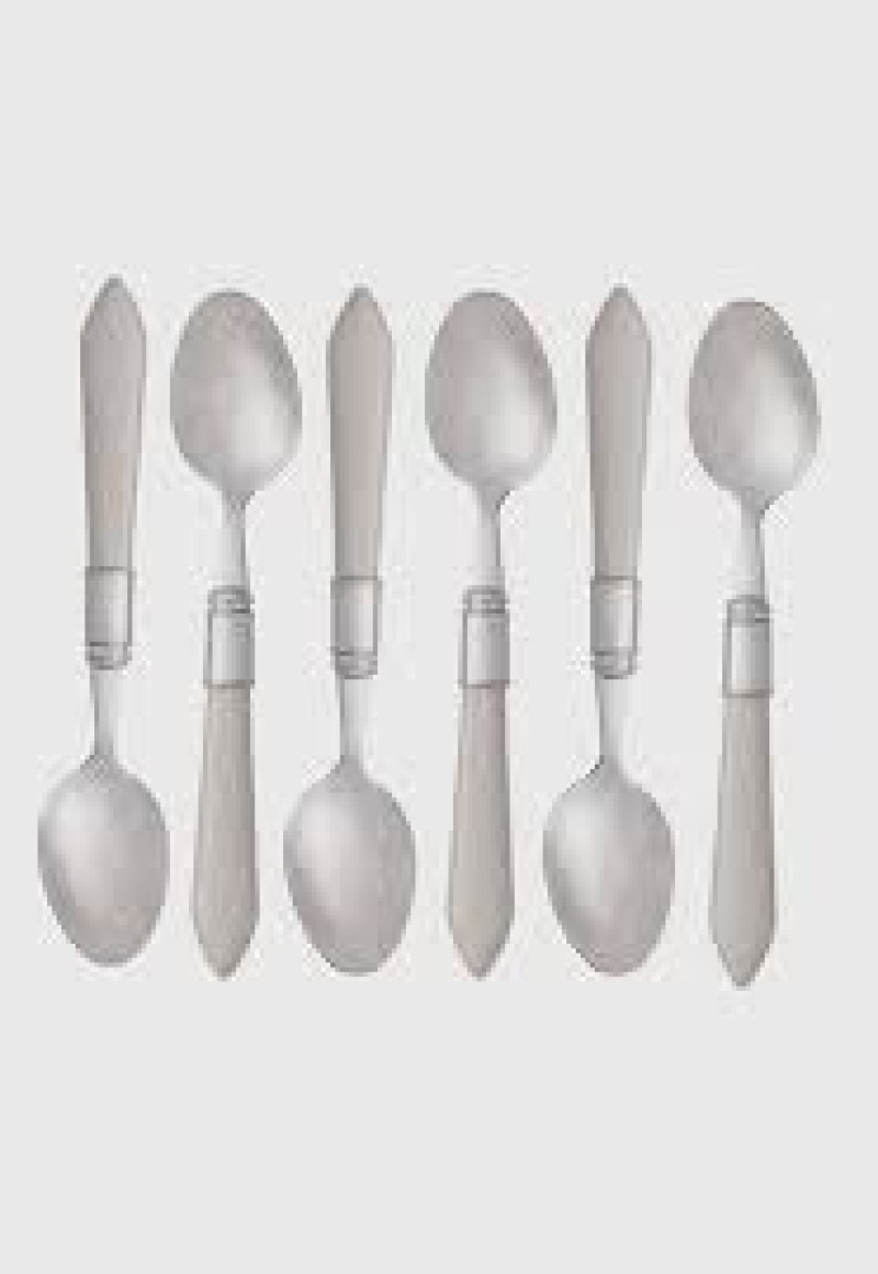 CONJUNTO 6 COLHERES PARA MESA DE AÇO INOX COM CABO DE PLÁSTICOMOTHER PEARL CINZA 21 CM - LYOR