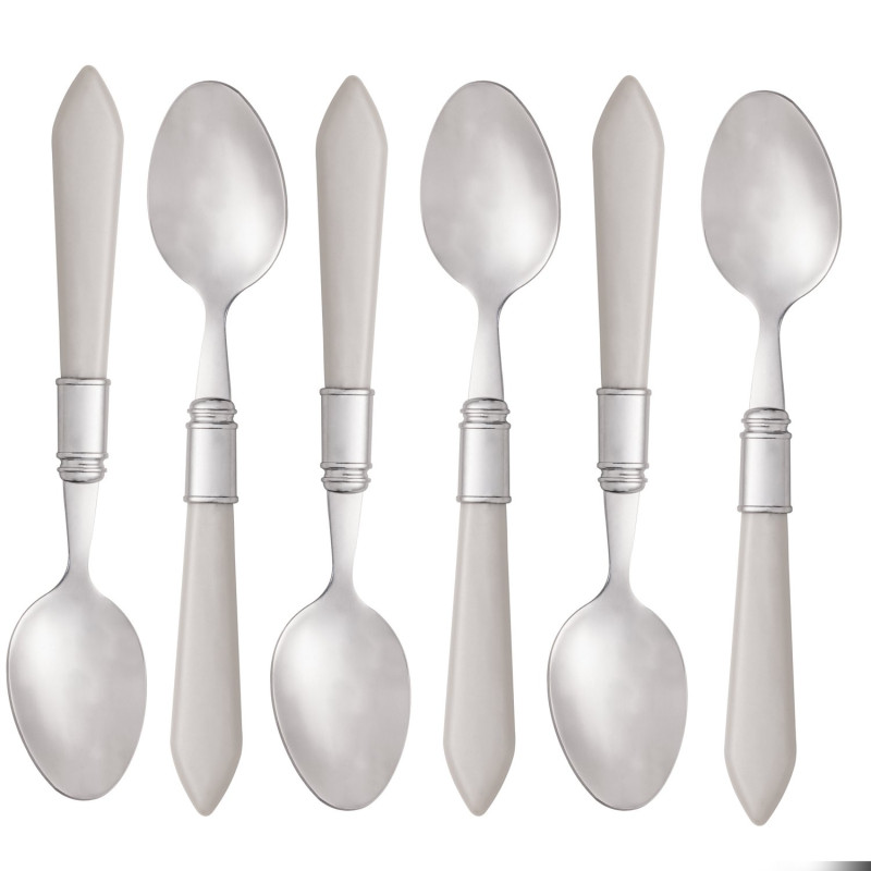 CONJUNTO 6 COLHERES SOBREMESA DE AÇO INOX COM CABO PLÁSTICO MOTHER PEARL CINZA  19,5 CM - LYOR