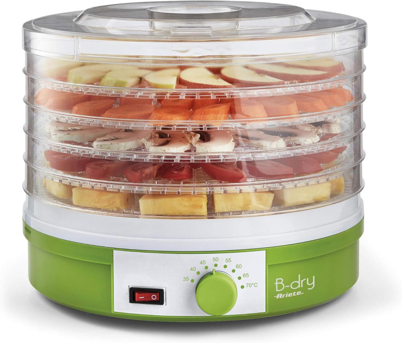  Ariete 616 B-Dry, Desidratador de Alimentos, Temperatura de 35°C e 70°C, 5 Cestos, 245W, Branco/Verde  127v