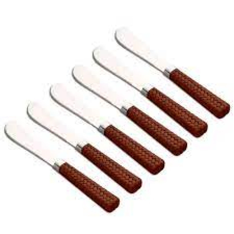CJ 6 ESPÁTULAS DE AÇO INOX CABO DE PLÁSTICO RATTAN MARROM