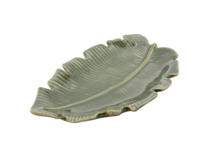  Prato Folha Decorativo de Cerâmica Banana Leaf Verde 