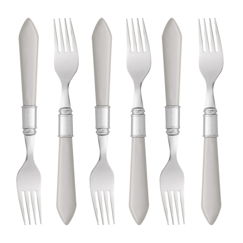 CONJUNTO 6 GARFOS SOBREMESA DE AÇO INOX COM CABO PLÁSTICO MOTHER PEARL CINZA 20CM - LYOR