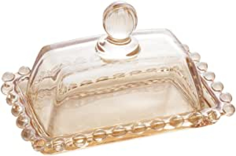 Wolff Pearl Manteigueira de Cristal Âmbar  14 x 9 x 8 cm