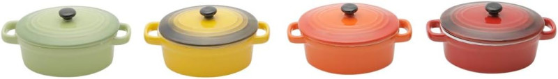  CJ 4 MINI PANELAS PORCELANA C/TAMPA COLORIDAS 15x8cm 150ml oval