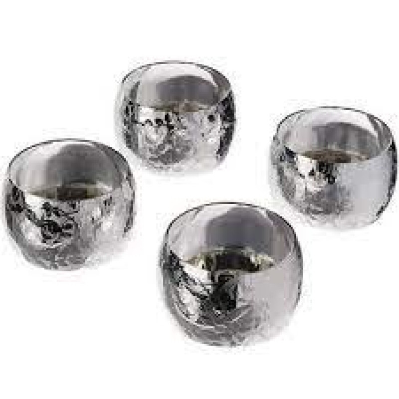 Conjunto de 4 Aneis para Guardanapo AÇO Niquelado Flowers Prateado LYOR
