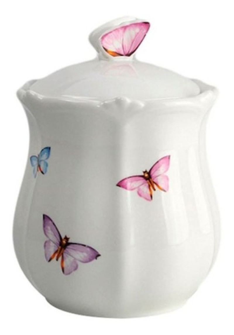 POTE PORCELANA COM TAMPA BORBOLETAS 350 ML WOLFF