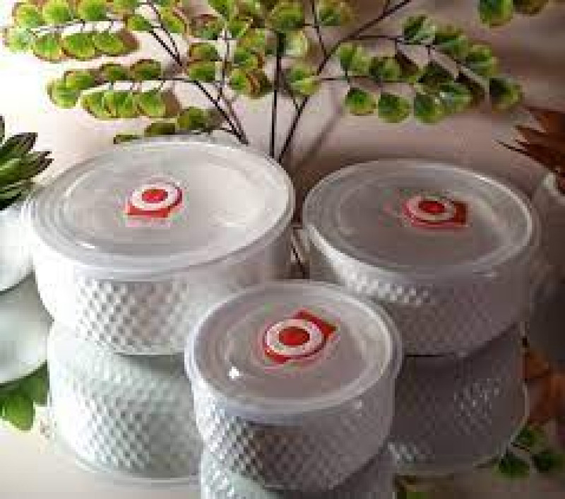 CONJUNTO 3 REFRATÁRIOS DE PORCELANA NEW BONECOM TAMPA DE PLÁSTICO SIENA BRANCO 900ML/600ML/300ML - LYOR