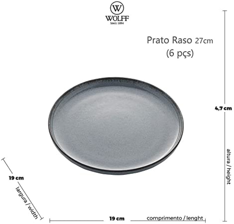 JOGO 6 PRATOS RASOS PORCELANA REACTIVE AZUL 27 CM WOLFF