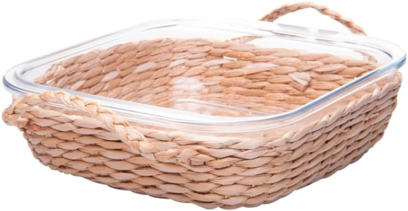  WOLFF - Refratário de Vidro Borossilicato Resistente ao Calor com Suporte em Fibra Natural e Alça 21,5cm