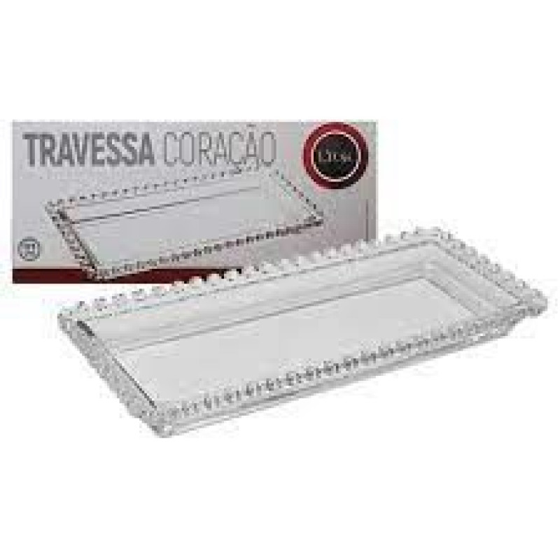 Travessa Retangular De Cristal Borda Coração