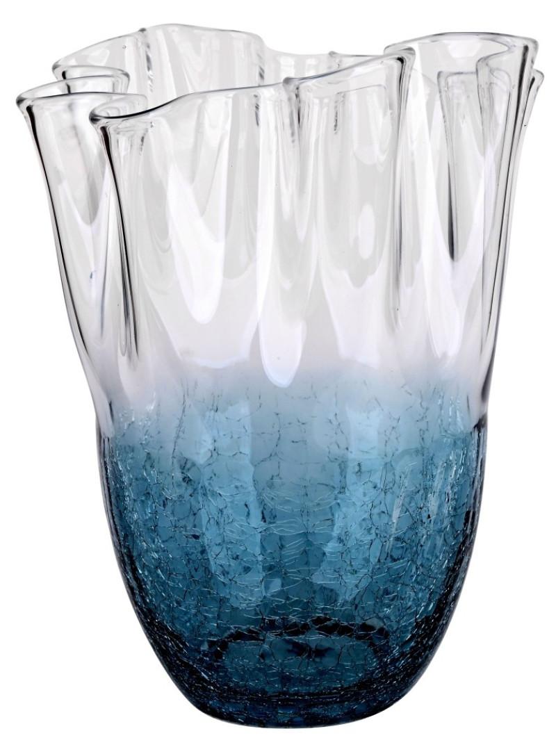 Vaso de vidro curvo grande craquelado