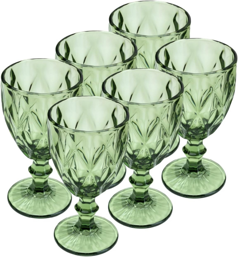  Lyor Diamond Conjunto 6 Taças para Água de Vidro, Verde, 320ml