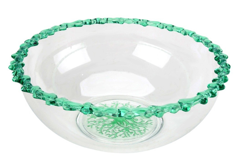 Saladeira acrilico detalhe em coral verde 32x32x13,5