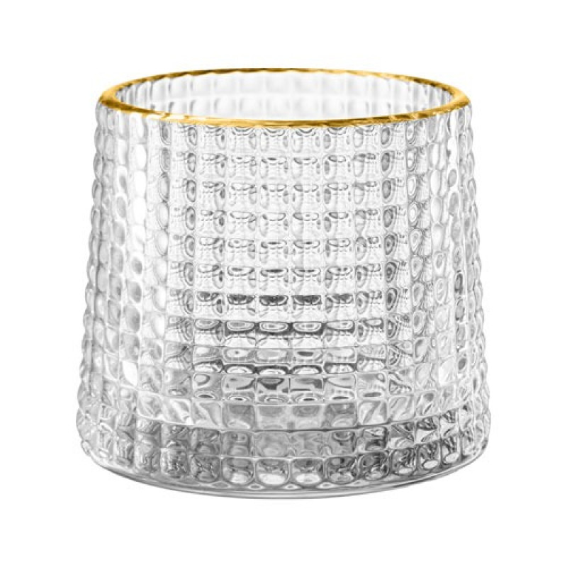 COPO BAIXO PARA WHISKY HIVE EM VIDRO C/BORDA DOURADA 180ml