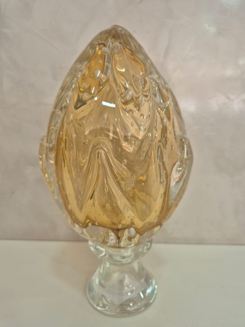 Pinha Escamosa de Decoração em Murano com Pé - Ambar