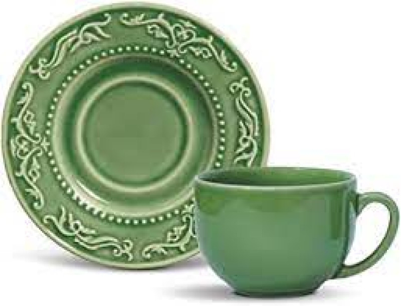 CONJUNTO C/ 6 XÍCARAS DE CAFÉ C/ PIRES ACANTHUS VERDE SÁLVIA 