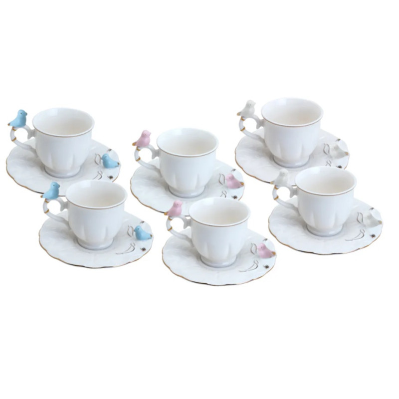 CONJUNTO 6 XICARAS BIRDS DESIGN PLATE COLORIDO 80 ML WOLFF