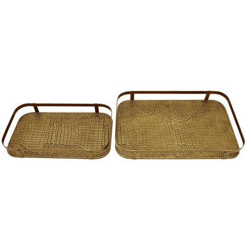 Jogo 2 bandejas em metal com base textura croco