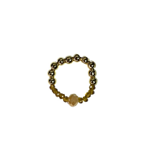 Anel Rosicler cristal bege e metais banhados em ouro. M