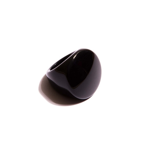 Anelão Glória redondo pedra natural Ágata PRETA 18