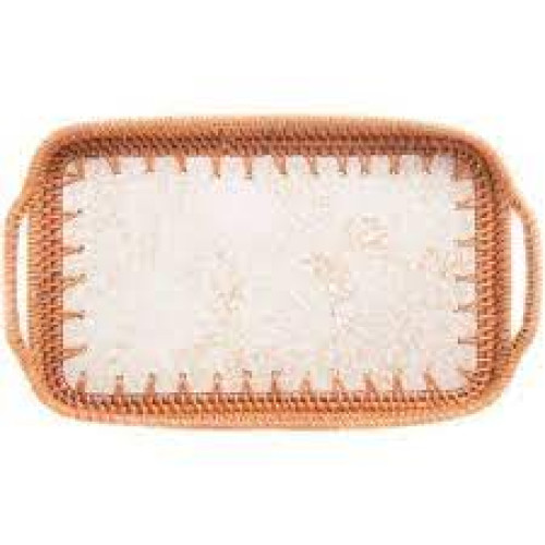 BANDEJA DECORATIVA RATTAN E CONCHA 32X20X5,5 WOLFF