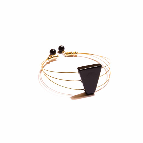 Bracelete Flavia 3 aros banhos em ouro e pedra geométrica Ágata PRETA