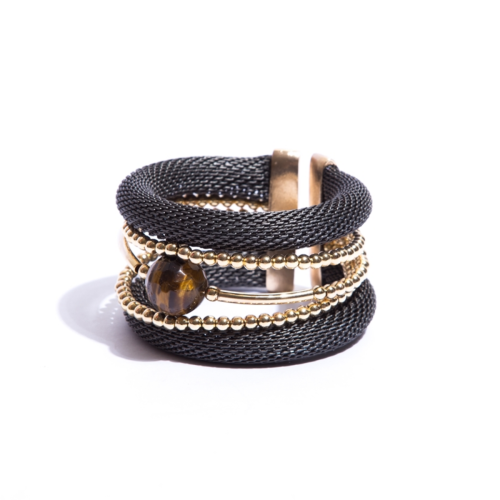 Bracelete malha alumínio chumbo banhado em ouro