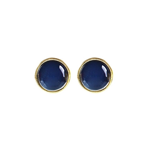 Brinco Marilia ponto redondo Ágata e metais banhados em ouro AZUL