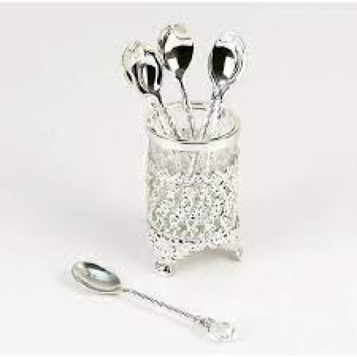 Jogo c/ 6 Colheres de Zamac Niquelado com detalhe em Cristal na ponta 11 cm - Lyor