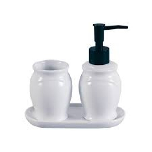 Kit 3 Peças Banheiro De Cerâmica Paris Branco E Preto LYOR