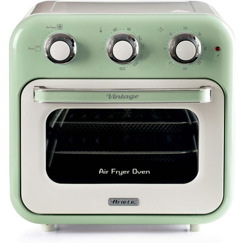  Ariete 4632, Fritadeira 2 em 1, Air Fryer e Forno Elétrico Vintage Verde, Capacidade de 16 Litros, 1400 Wats, Porta Transparente - 127V