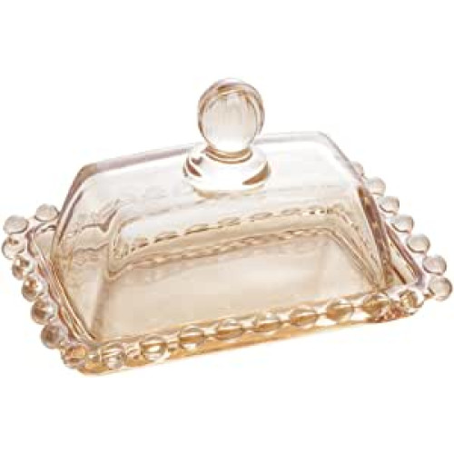 Wolff Pearl Manteigueira de Cristal Âmbar  14 x 9 x 8 cm