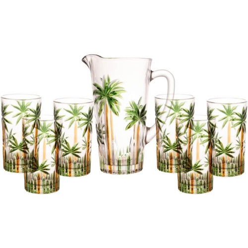 WOLFF - Conjunto Jarra com 6 Copos de Cristal Palm Tree Handpaint