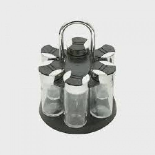 Conjunto 7 peças porta temperos de vidro com tampa de plástico e base giratória preta Luigi Bon Gourmet 