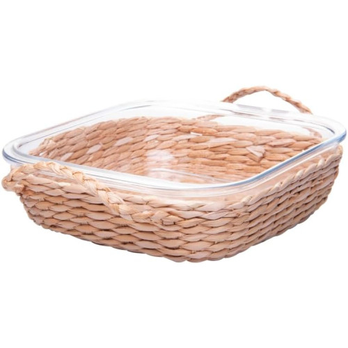  WOLFF - Refratário de Vidro Borossilicato Resistente ao Calor com Suporte em Fibra Natural e Alça 21,5cm