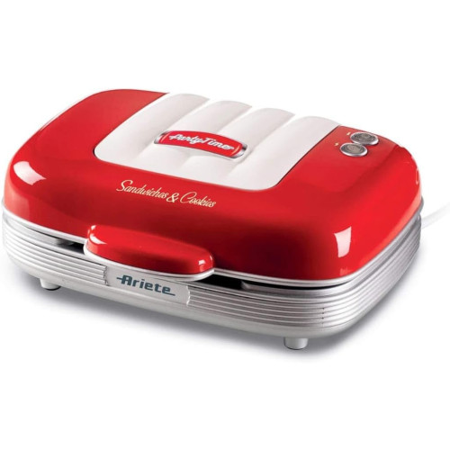 Ariete 1972, Sanduicheira Retrô Vermelha - Party Time, Multifuncional Com 3 tipos de placas antiaderentes, 700 Watt - 127V