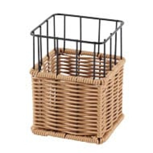 Porta talheres em ferro e rattan L9,7xP9,7xA13,5cm