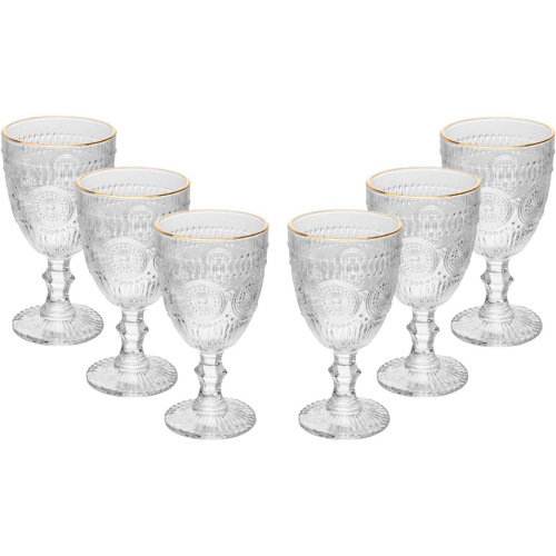 WOLFF - Conjunto 6 Taças de Vidro com Fio de Ouro Mandala 320ml