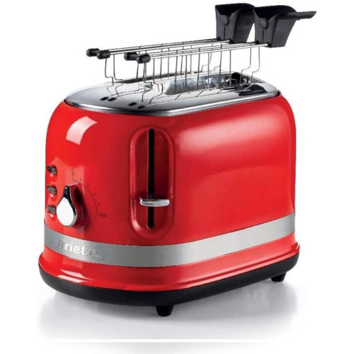 Ariete Torradeira vermelha 2 fatias moderna com pinças, 127w,  ejeção automática, gaveta de recolha de migalhas função descongelação e aquecimento, 6 níveis de torrada, 800 W, plástico